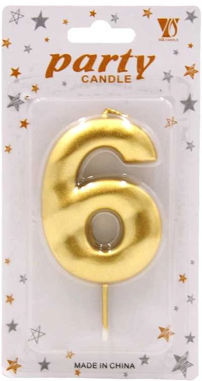Auksinė žvakutė tortui skaičius "6"