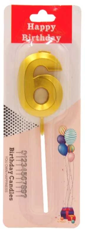 Auksinė žvakutė tortui, skaičius "6"