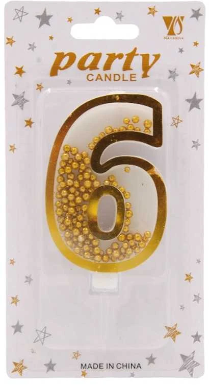 Auksinė žvakutė tortui skaičius "6"