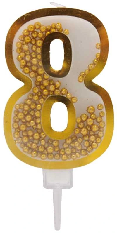 Auksinė žvakutė tortui skaičius "8"