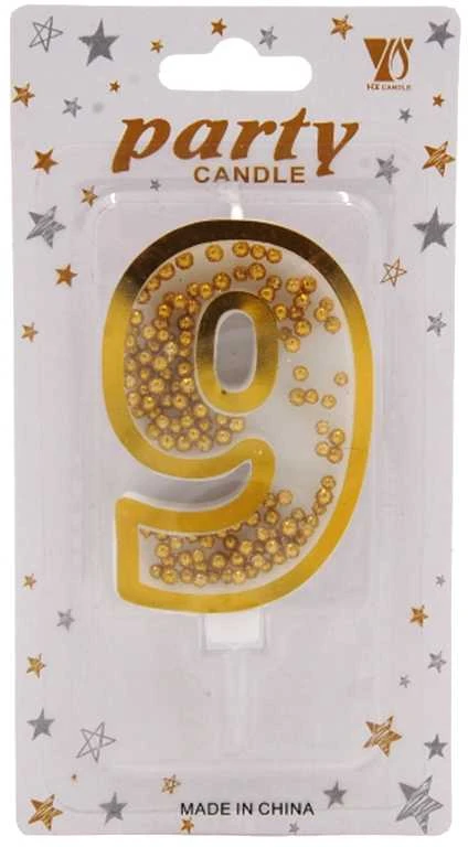 Auksinė žvakutė tortui skaičius "9"