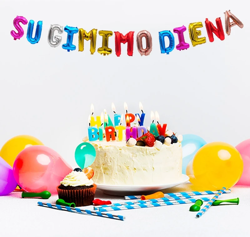 Balionų girlianda "Su gimimo diena", h 36 cm