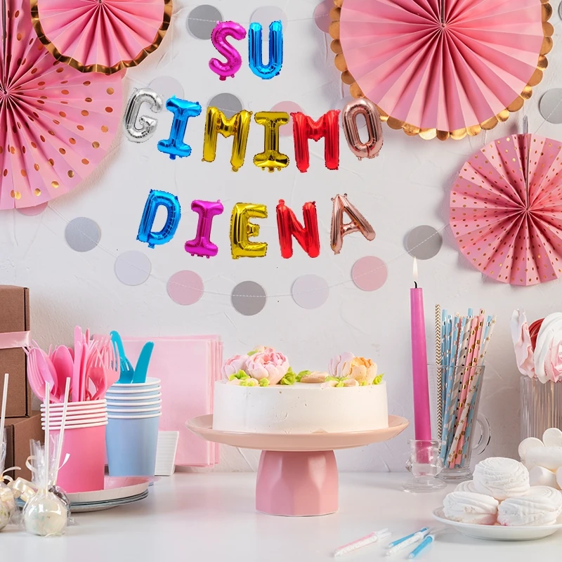 Balionų girlianda "Su gimimo diena", h 36 cm