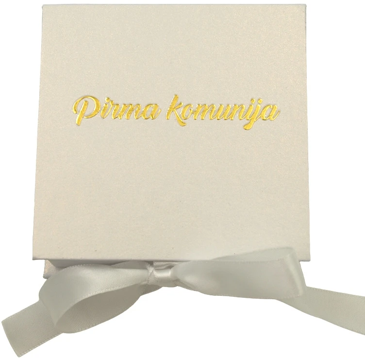 Balta dovanų dėžutė „Pirma komunija“, 10x10x3,5 cm