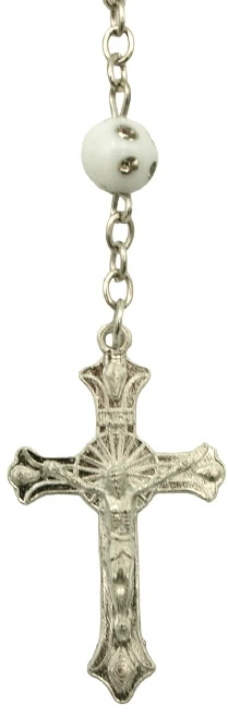 Baltų karoliukų rožančius (rožinis), 55 cm