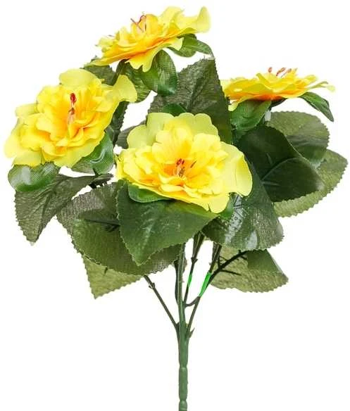 Dirbtinė azalijų puokštė, 31 cm - Geltona