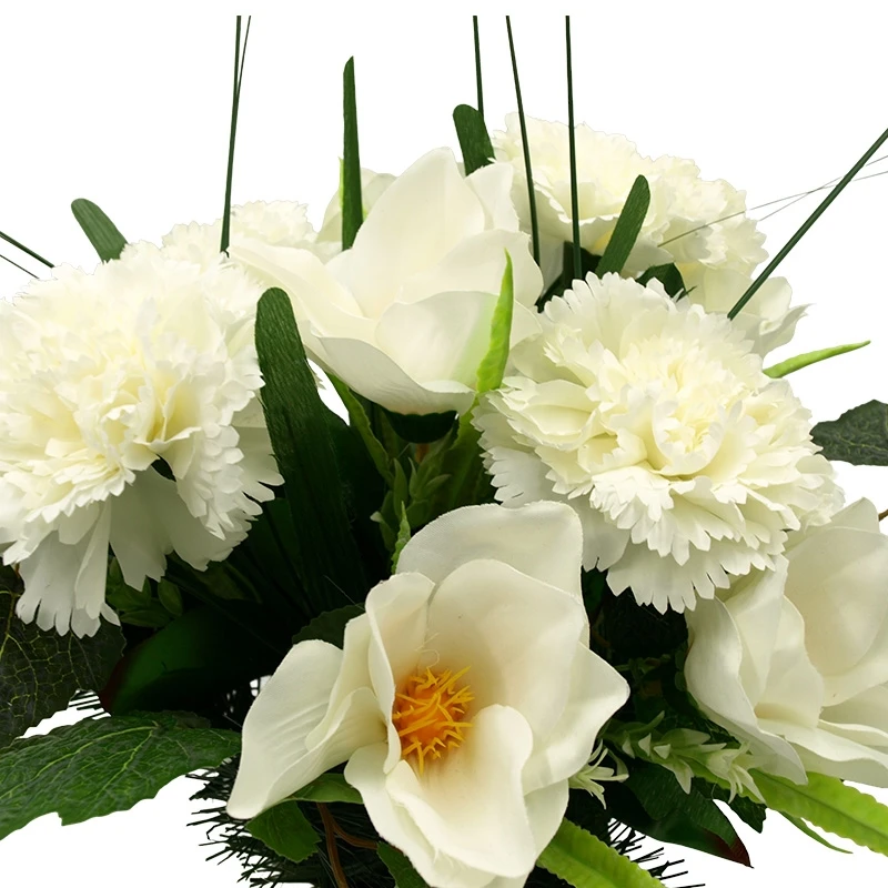 Dirbtinė gvazdikų ir magnolijų žiedų puokštė vazone
