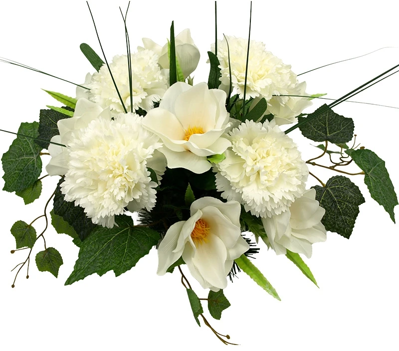 Dirbtinė gvazdikų ir magnolijų žiedų puokštė vazone