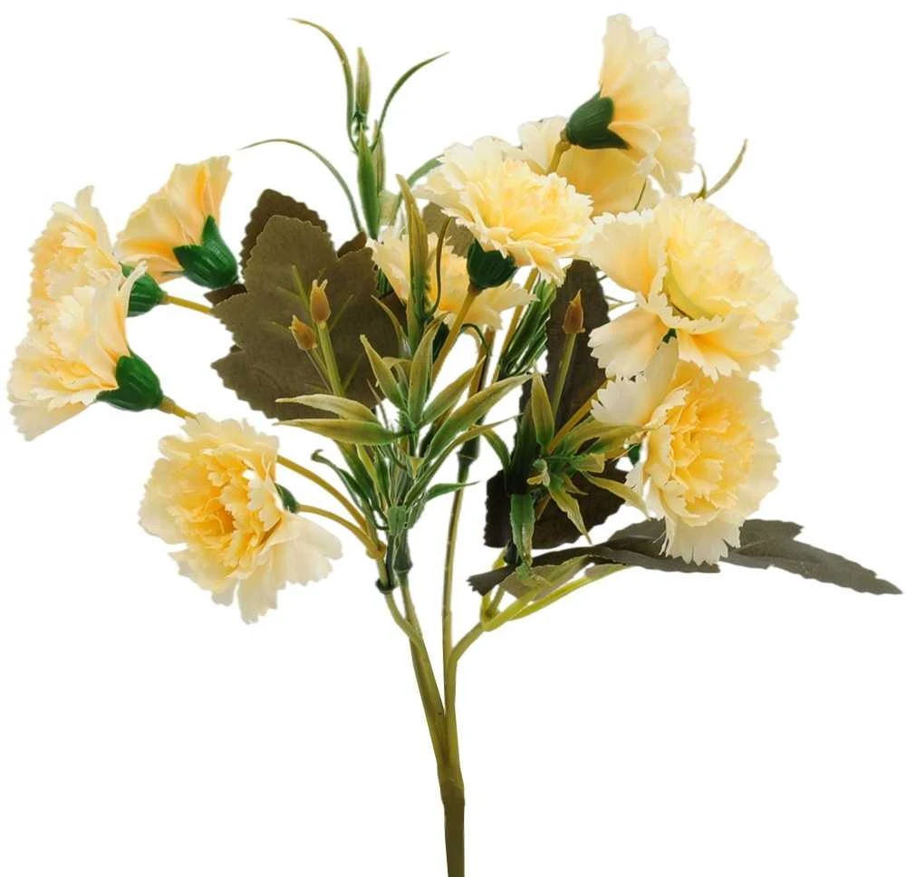 Dirbtinė gvazdikų puokštė, 24 cm - Kreminė