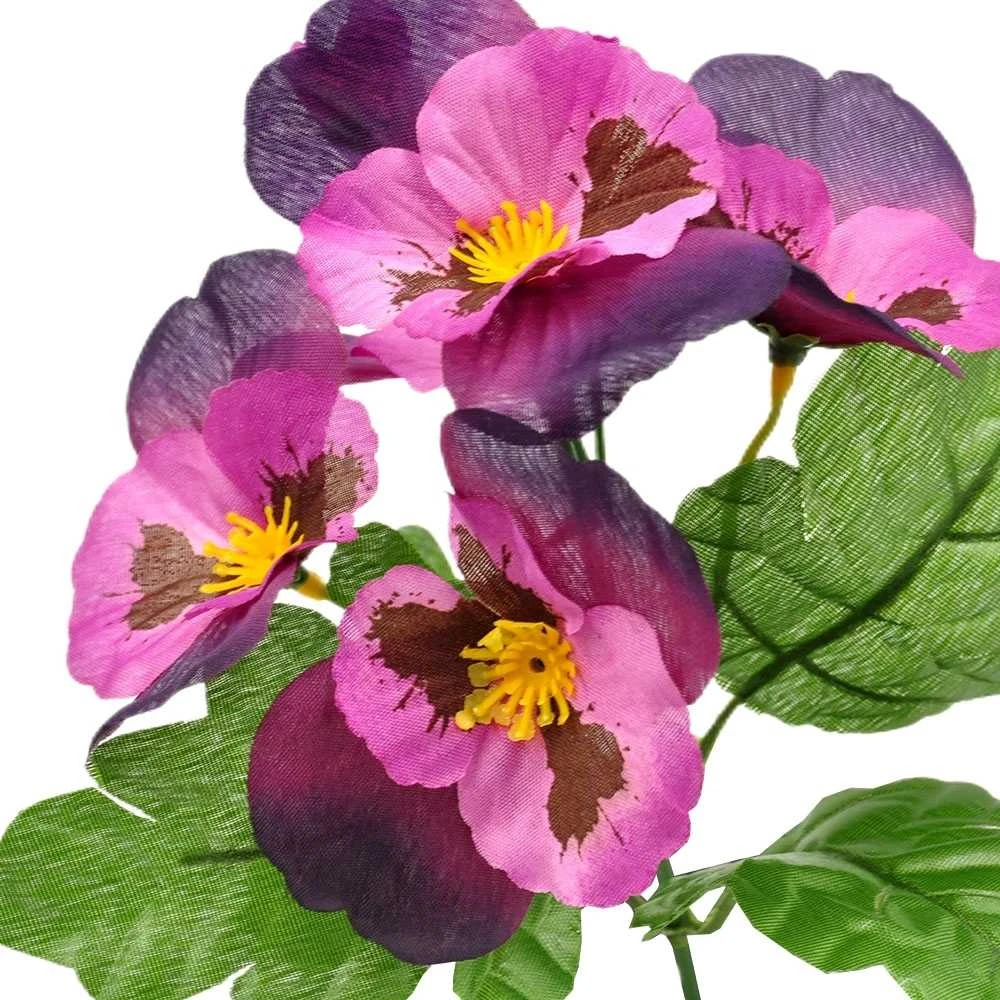 Dirbtinė našlaičių puokštė, 21 cm - Violetinė