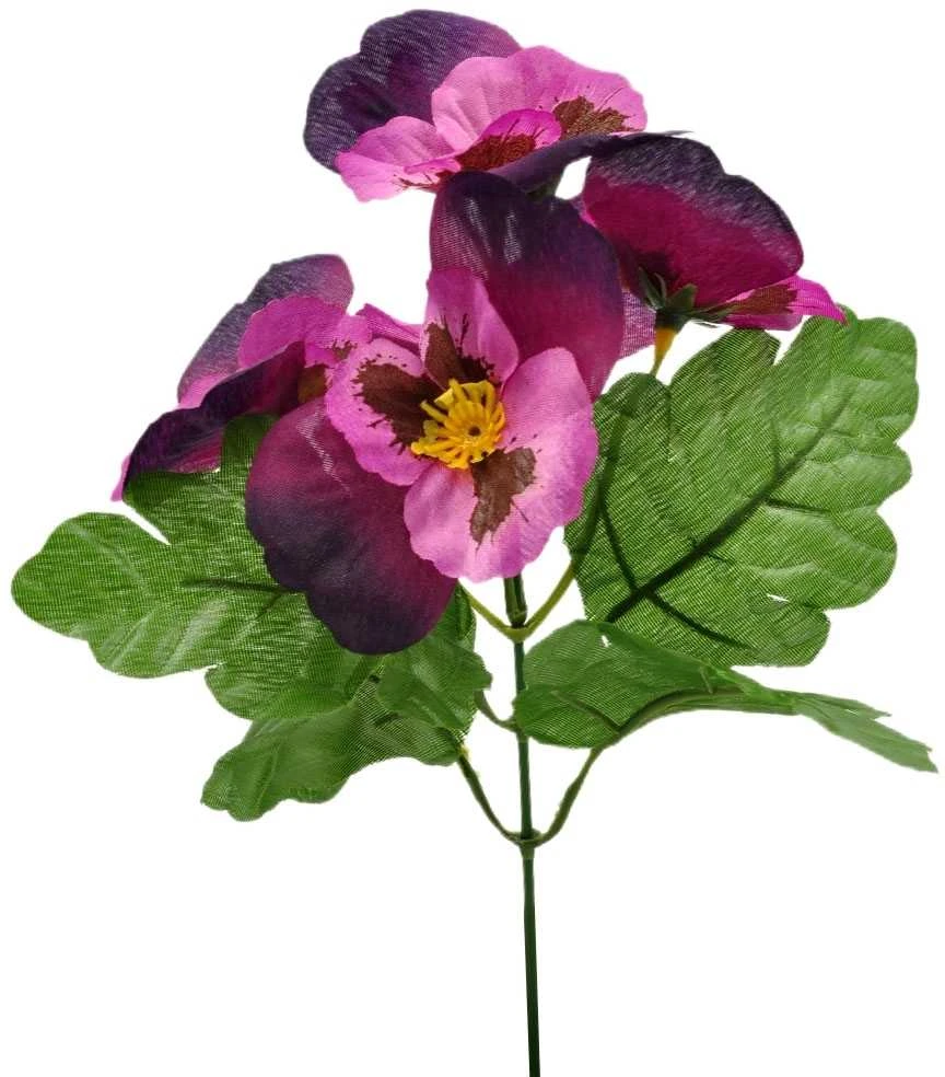 Dirbtinė našlaičių puokštė, 21 cm - Violetinė