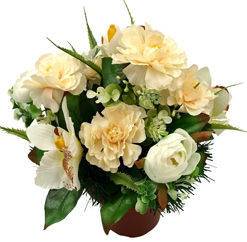 Dirbtinė orchidėjų ir snieguolių puokštė vazone