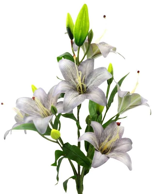 Dirbtinė pilkos spalvos lelijų puokštė, 64 cm