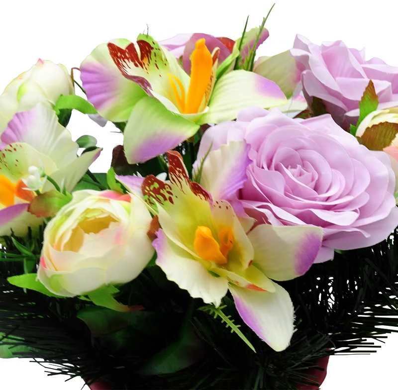 Dirbtinė rožių ir orchidėjų puokštė vazone