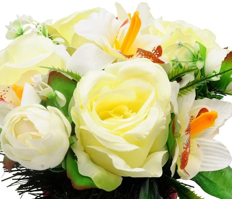 Dirbtinė rožių ir orchidėjų puokštė vazone