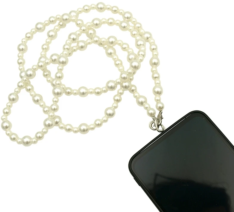 Dirželis per petį telefonui iš perlinių karoliukų, 55 cm
