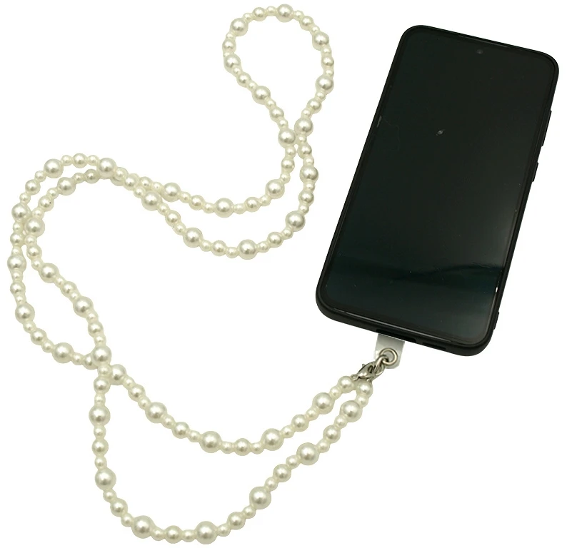 Dirželis per petį telefonui iš perlinių karoliukų, 55 cm