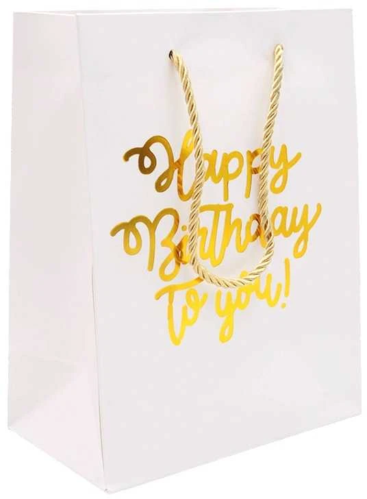 Dovanų maišeliai Happy Birthday, 18x23x10 cm - Balta