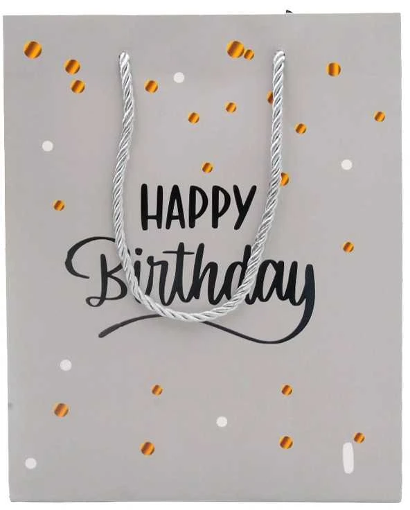 Dovanų maišeliai Happy Birthday, 18x23x10 cm - Balta