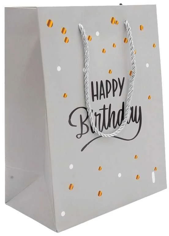 Dovanų maišeliai Happy Birthday, 18x23x10 cm - Balta