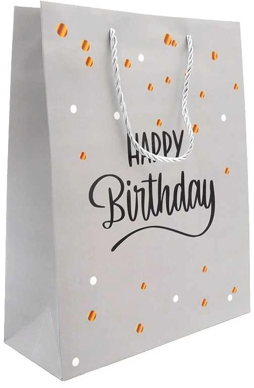 Dovanų maišeliai Happy Birthday, 26x32x10 cm - Balta