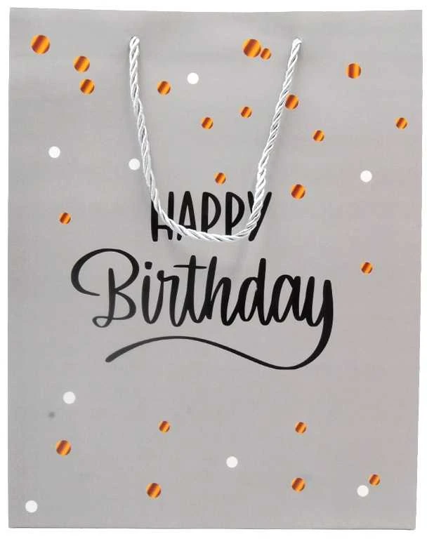 Dovanų maišeliai Happy Birthday, 26x32x10 cm - Balta