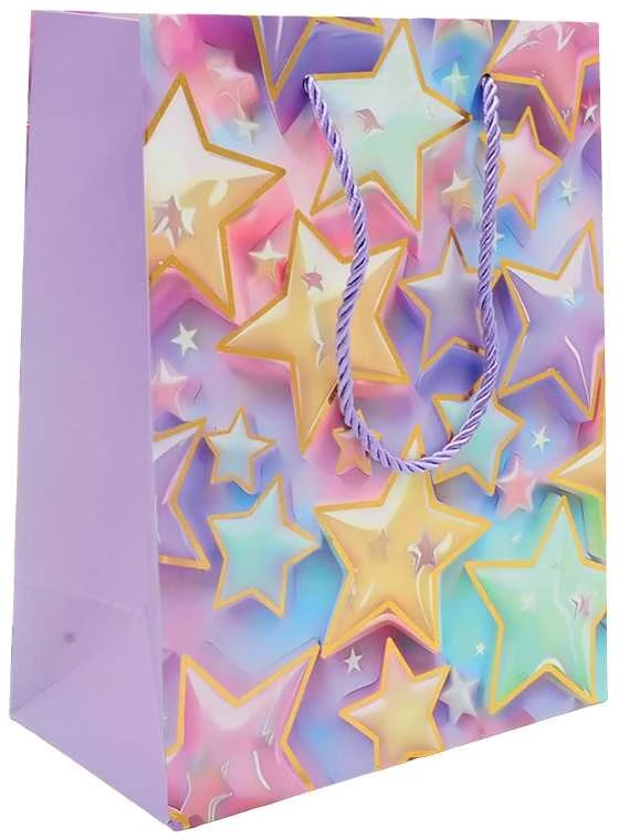 Dovanų maišeliai su žvaigždutėmis ir burbulais, 18x23x10 cm - Violetinė