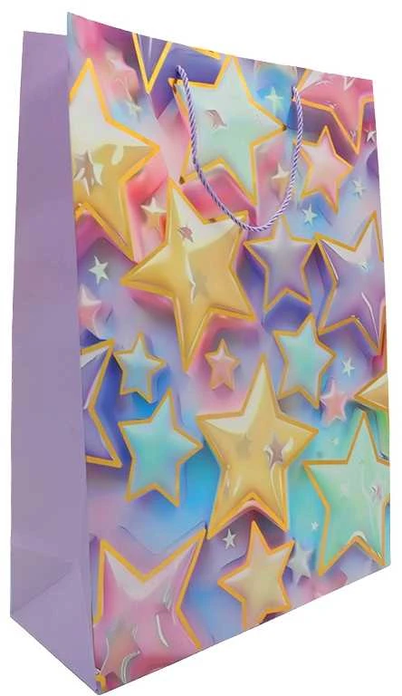 Dovanų maišeliai su žvaigždutėmis ir burbulais, 30x41,5x12 cm - Violetinė