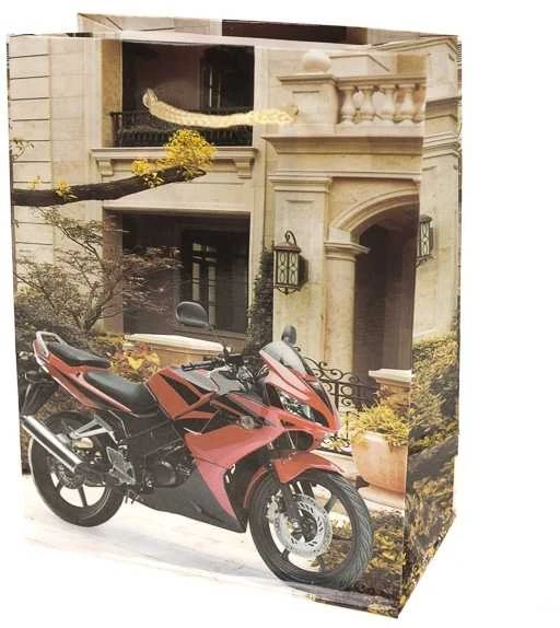 Dovanų maišelis su motociklais, 17x15x6 cm - Raudona