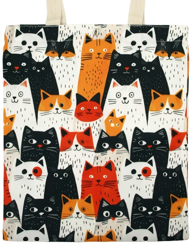 Drobinis pirkinių krepšys su katinais, 70x34 cm
