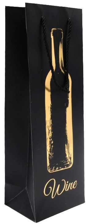 Juodas dovanų maišelis buteliui, 12x35x9 cm - 3