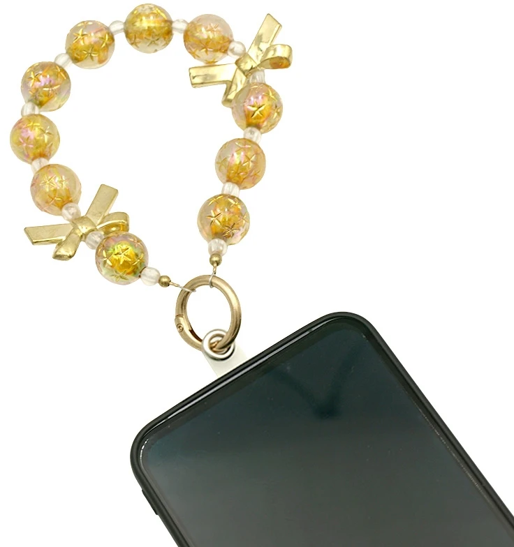 Karoliukų dirželis telefonui ant riešo, 13 cm - Auksinė