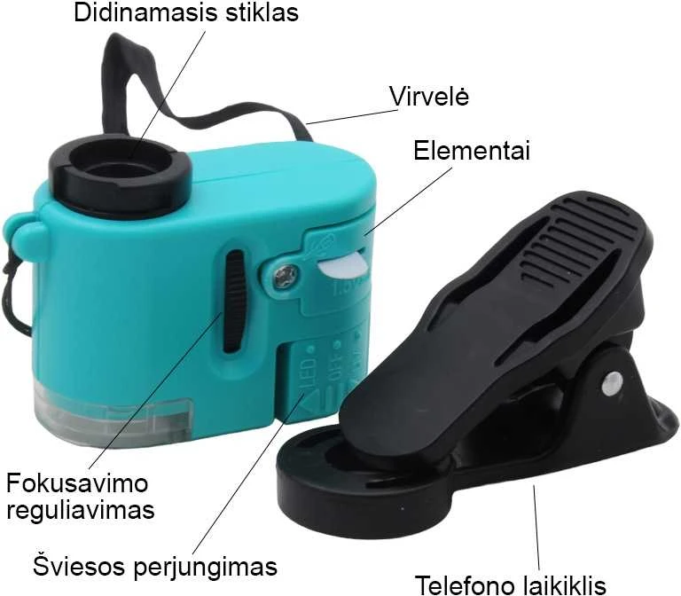 Kišeninis mikroskopas, 60x - Mėlyna