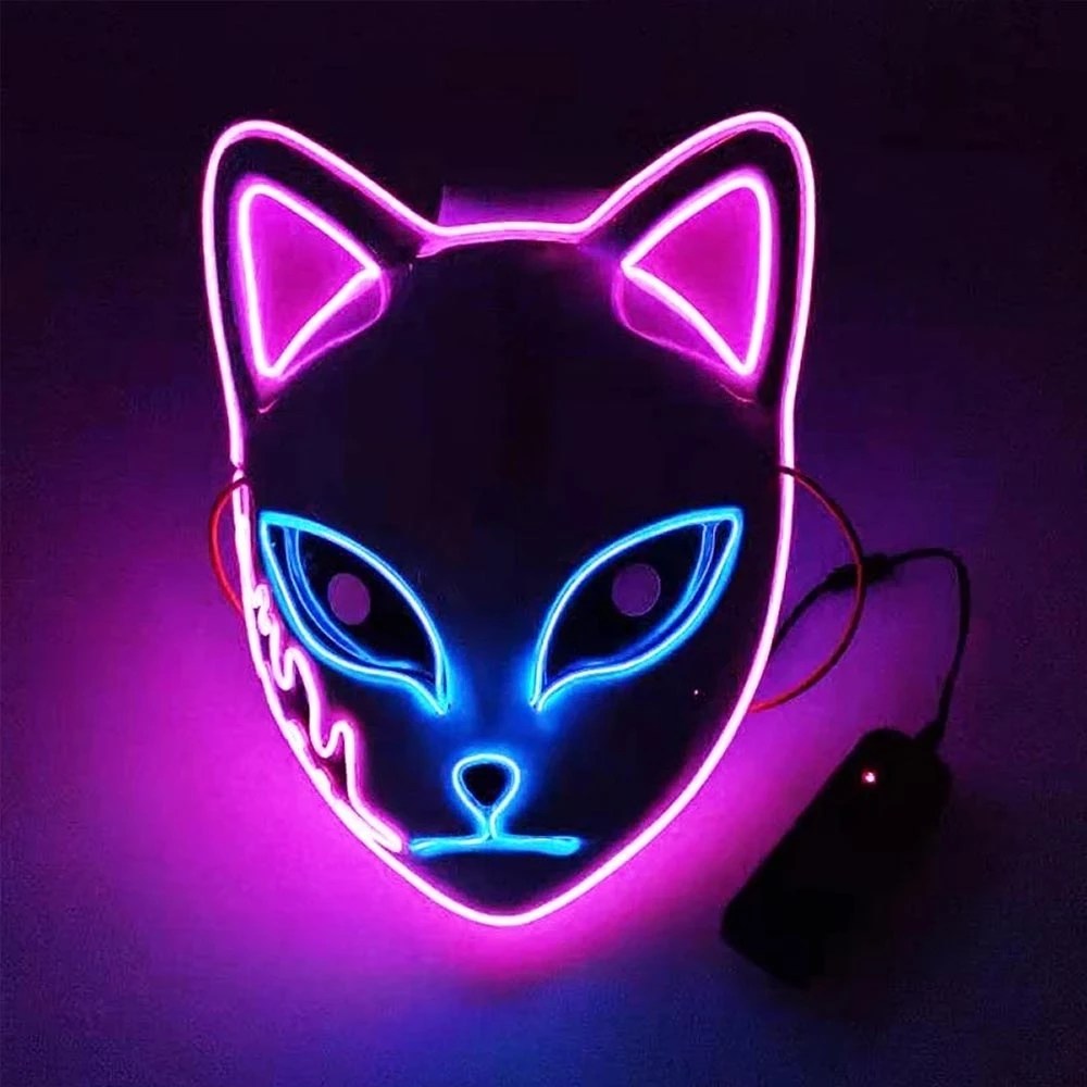 LED šviečianti Katės veido kaukė - Rožinė