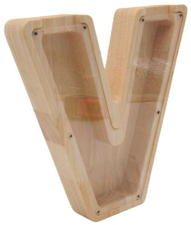 Medinė taupyklė "Raidė-V", 18 cm