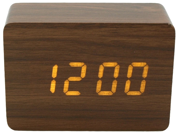 Medinio dizaino LED žadintuvas, h 7 cm - Tamsiai ruda