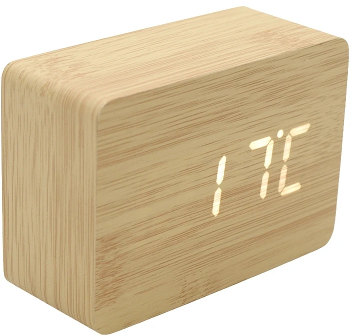 Medinio dizaino LED žadintuvas, h 7 cm - Tamsiai ruda