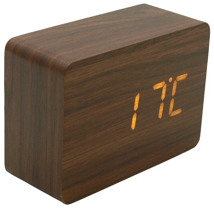 Medinio dizaino LED žadintuvas, h 7 cm - Tamsiai ruda