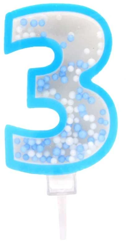 Mėlyna žvakutė tortui skaičius "3"