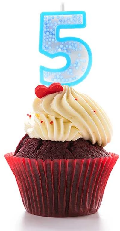 Mėlyna žvakutė tortui skaičius "5"