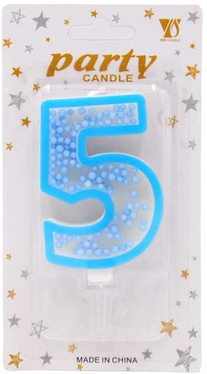 Mėlyna žvakutė tortui skaičius "5"