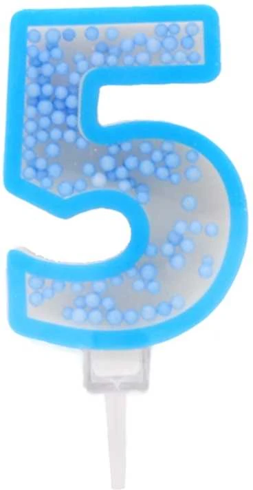 Mėlyna žvakutė tortui skaičius "5"