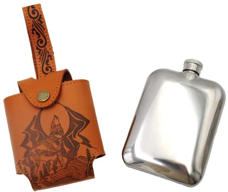 Metalinė gertuvė odiniame dėkle, 167 ml