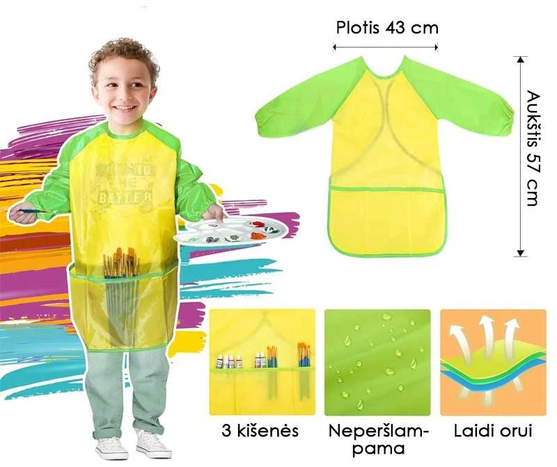 Neperšlampama prijuostė vaikams (4-8 m.) - Rožinė