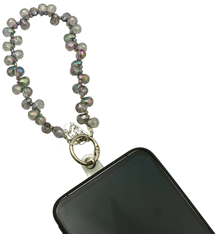 Pilkų karoliukų dirželis telefonui ant riešo, 14 cm