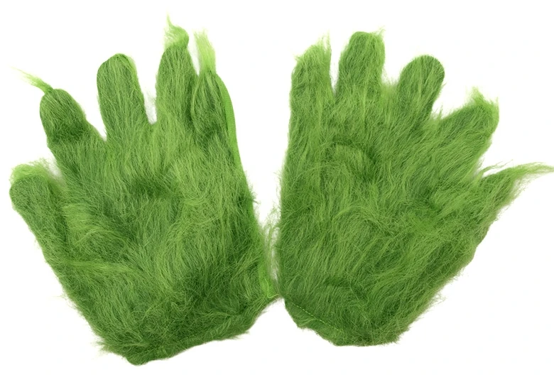 Plastikinė Grinčo kaukė su kailinėmis pirštinėmis