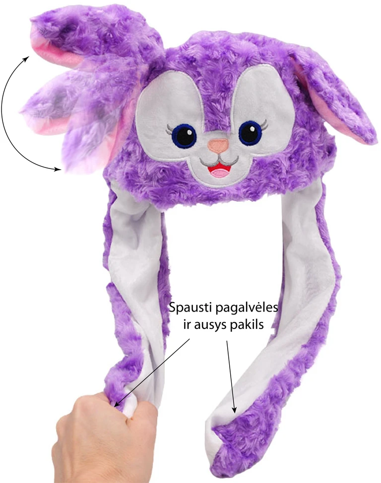 Pliušinė zuikio kepurė judančiomis ausimis, violetinė