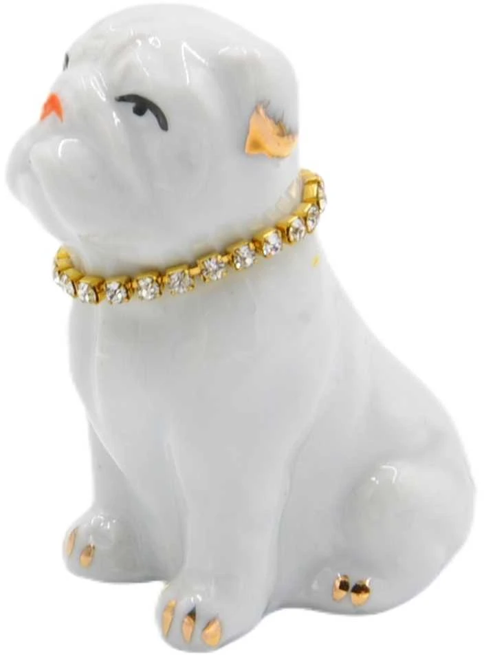 Porceliano statulėlė Šuo-buldogas, 6 cm - Balta
