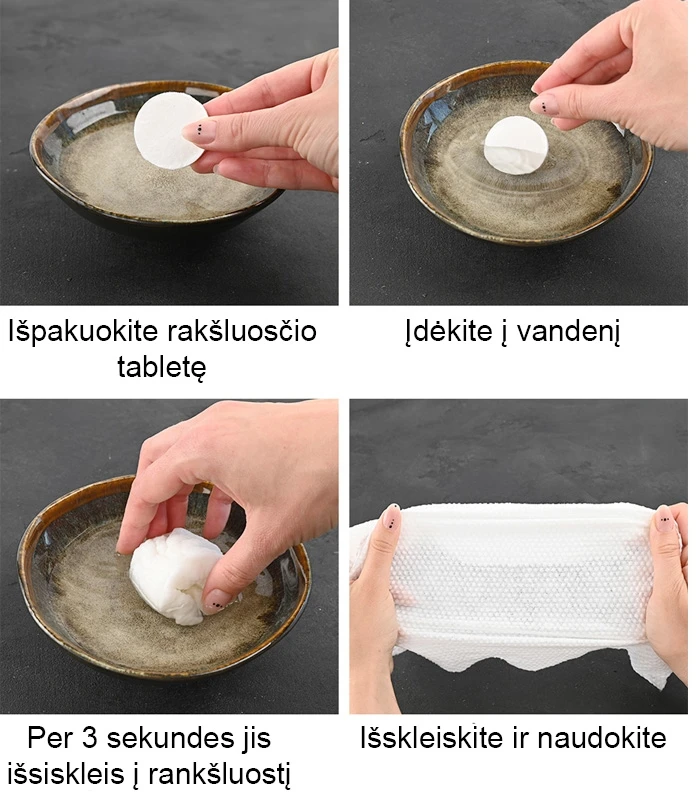 Presuoti rankšluostukai-tabletės (28x28 cm), 10 vnt.