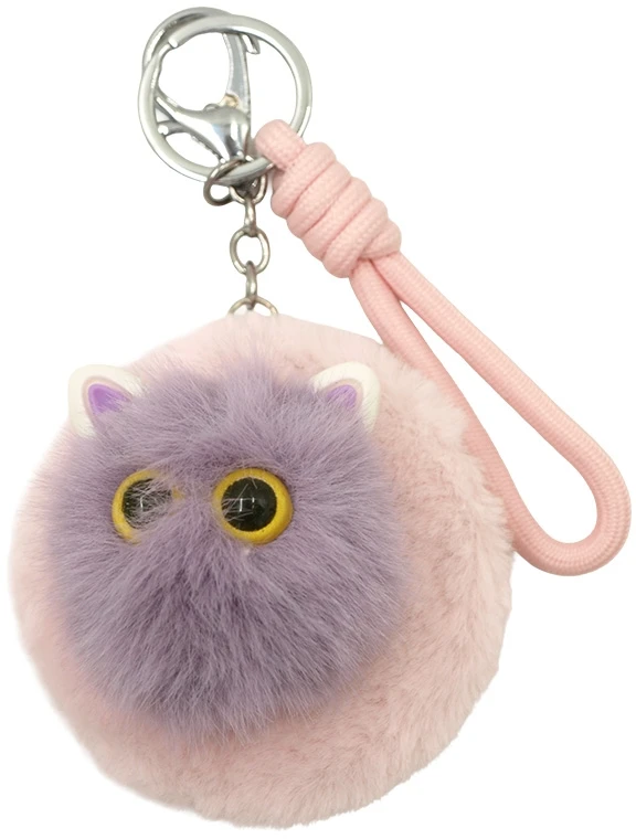 Pūkuotas raktų pakabukas-veidrodėlis Katinas - Violetinė